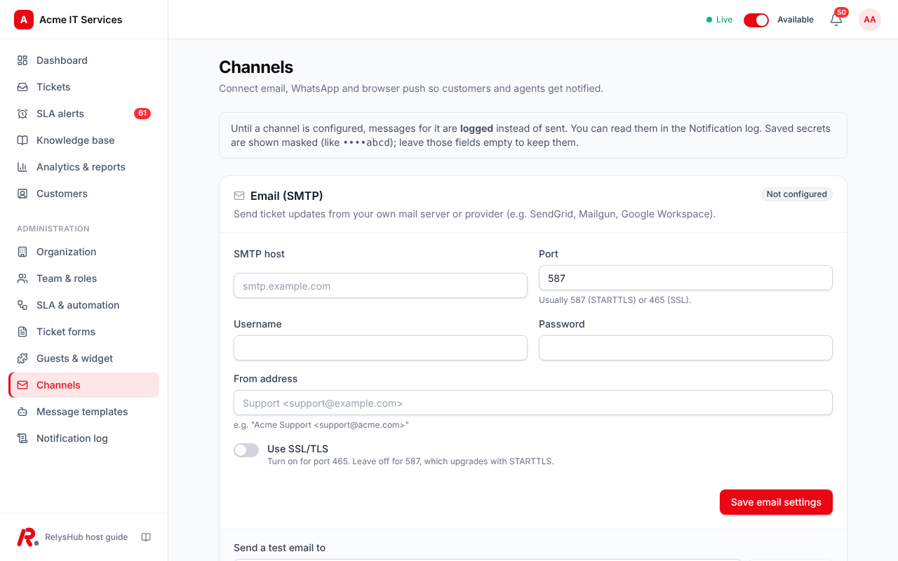 Channels settings