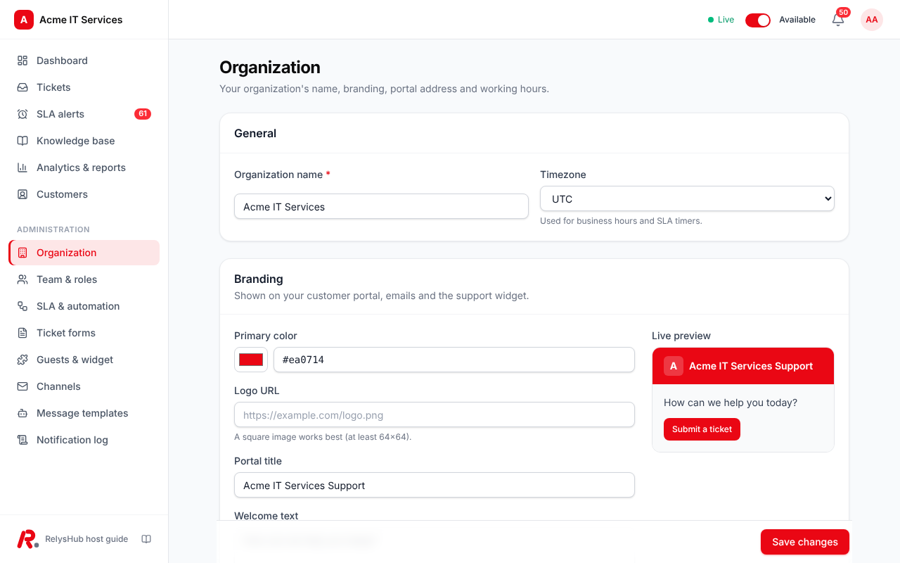 Organization settings