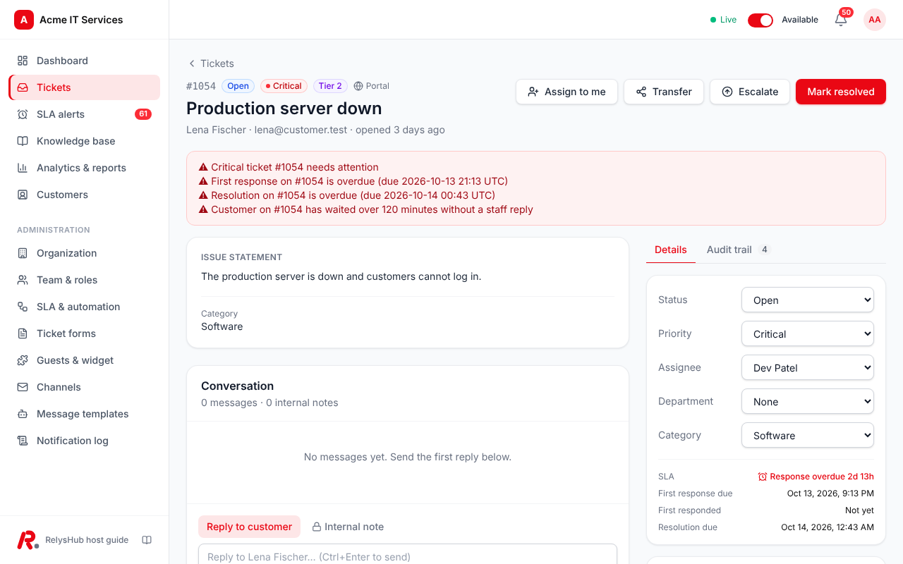 Ticket workspace